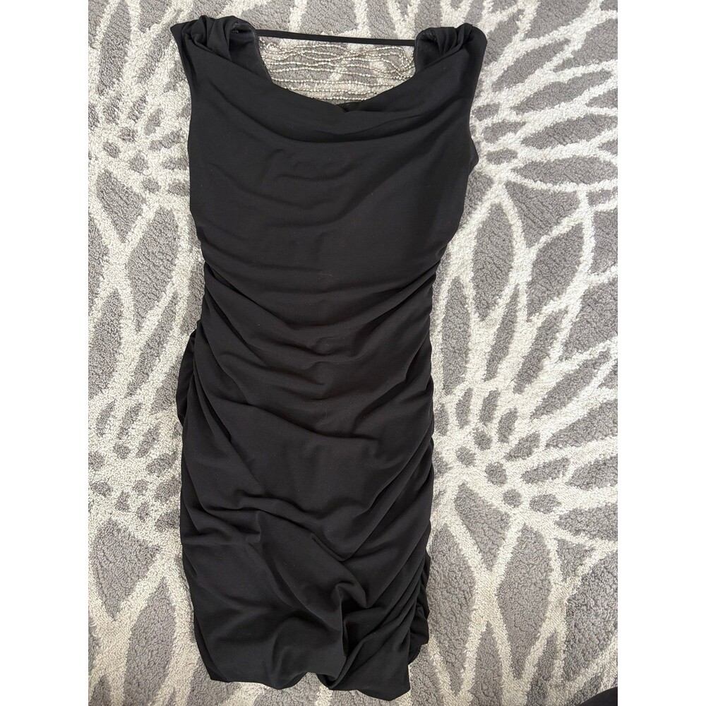 Ruched Beaded Black BCC Beaded Mini Dress